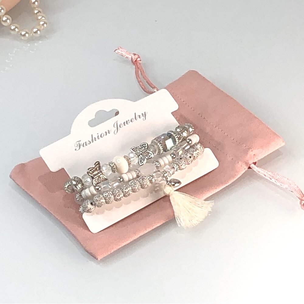 White Bohemian Butterfly Multi Layer Bracelets with Jewelry Pouch Gift Bag
